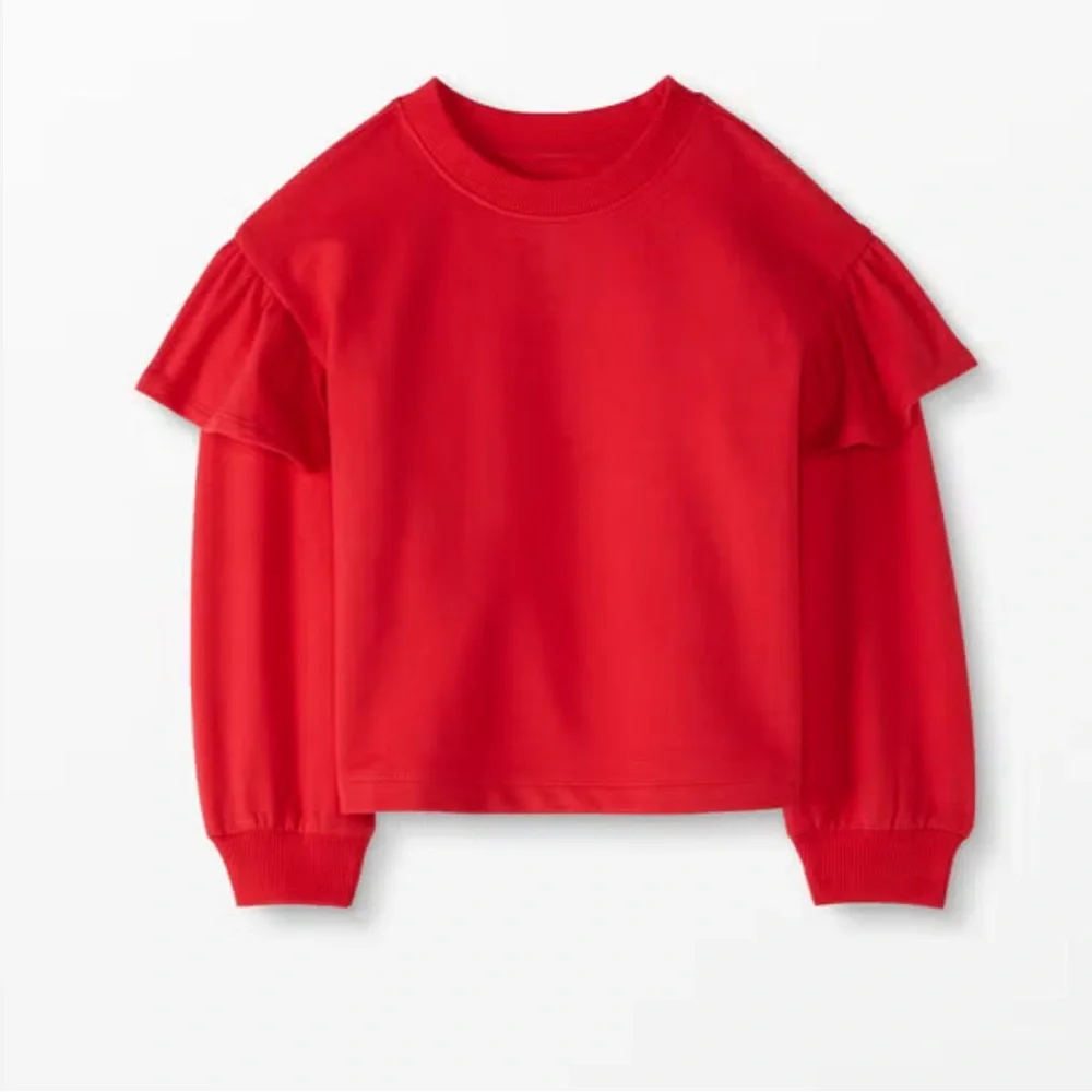 Hanna Andersson Girls Red Ruffle Sleeve Sweatshirt Top 140 Size 10